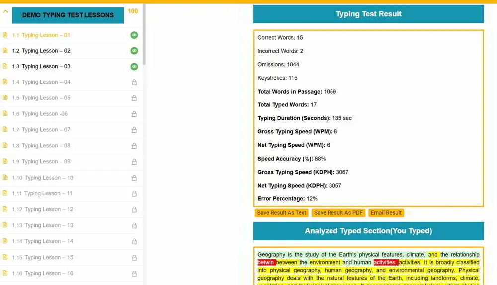 Stenoguru Typing Test Features